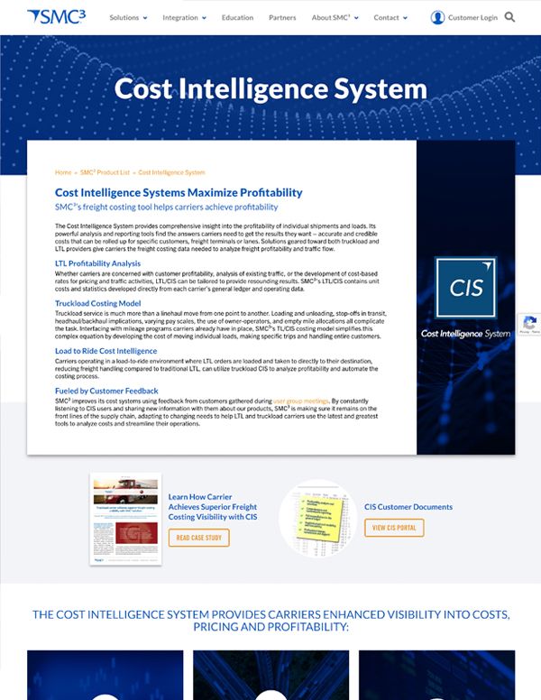 Image of Cost Intelligence System web page